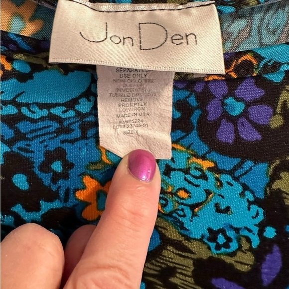 Jon Den Vibrant Paisley Blouse Womens Small Blue & Purple 3/4 Bell Sleeve Lovely - Picture 10 of 16